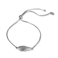 .925 Sterling Silver Adjustable Feather Leaf Beaded Lariat Bracelet