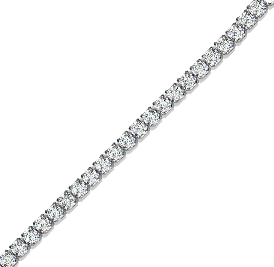 .925 Sterling Silver Adjustable CZ Studded Half Tennis Beaded Lariat Bracelet