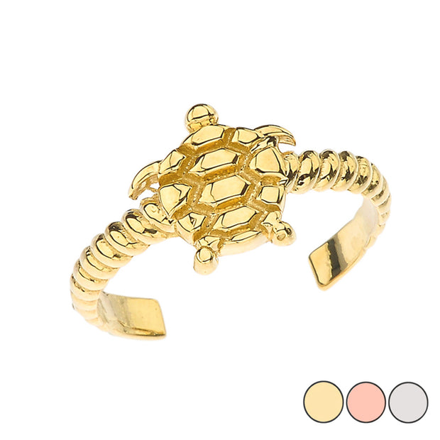 Solid Gold Sea Turtle Rope Toe Ring (Available in Yellow/Rose/White Gold)