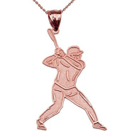 Baseball Player Sports Gold Pendant Necklace (Available in Yellow/Rose/White Gold)