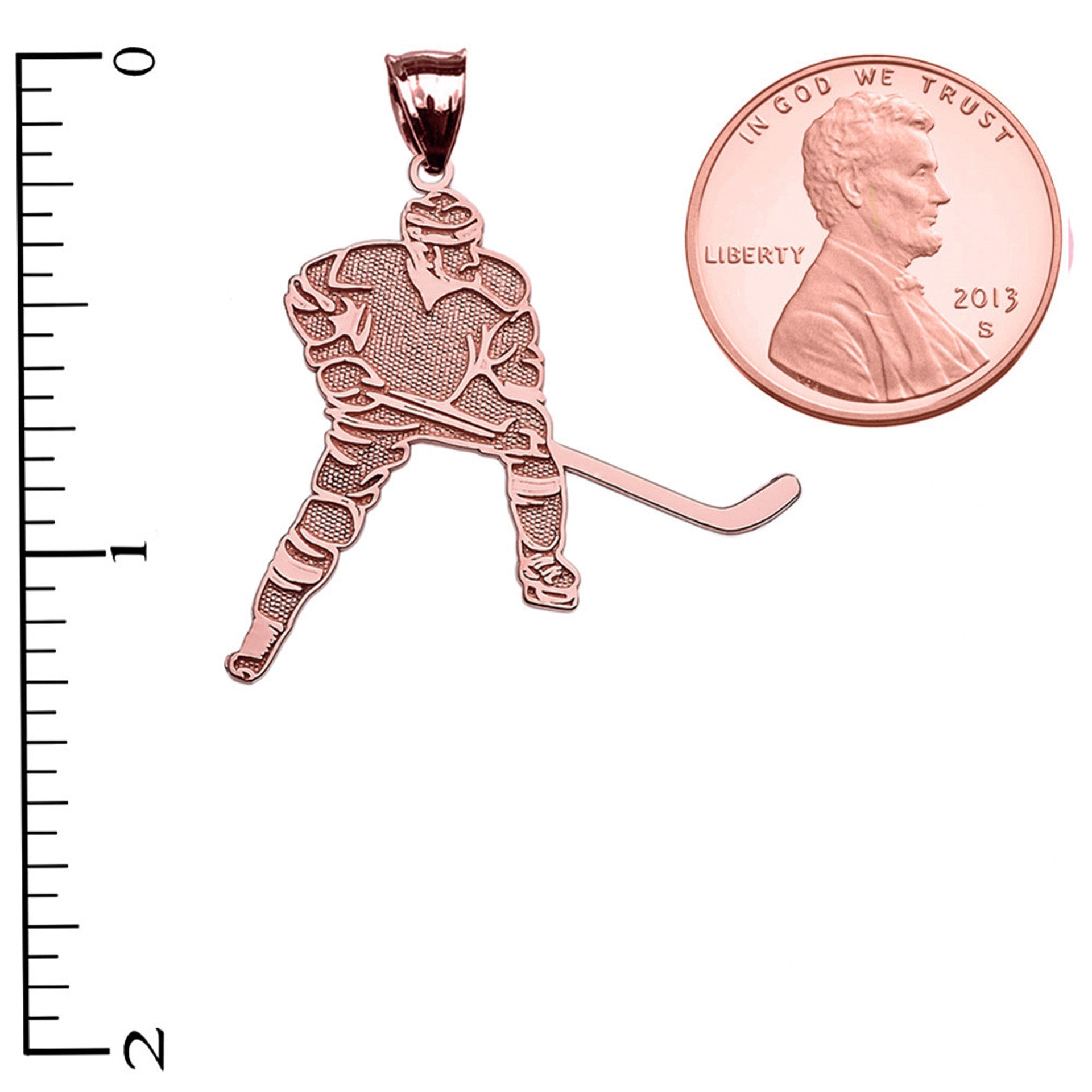 Solid Gold Textured Hockey Player Sports Pendant Necklace(Available in Yellow/Rose/White Gold)