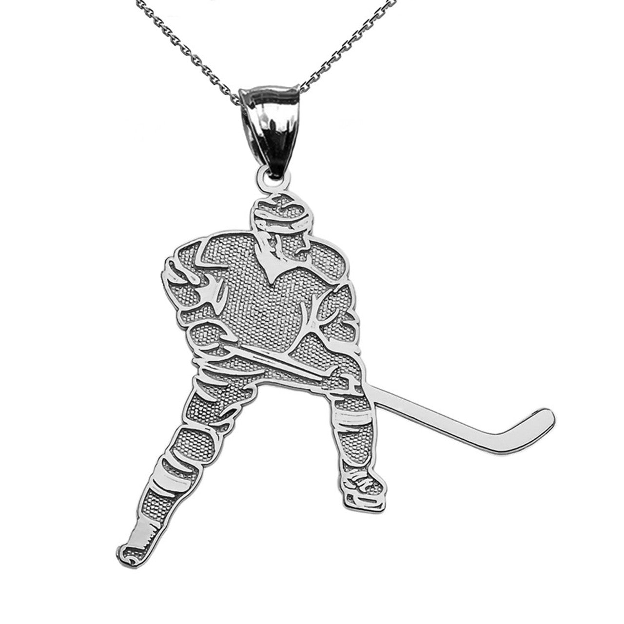 .925 Sterling Silver Hockey Player Sports Pendant Necklace