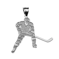 .925 Sterling Silver Hockey Player Sports Pendant Necklace