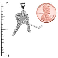 Solid Gold Textured Hockey Player Sports Pendant Necklace(Available in Yellow/Rose/White Gold)