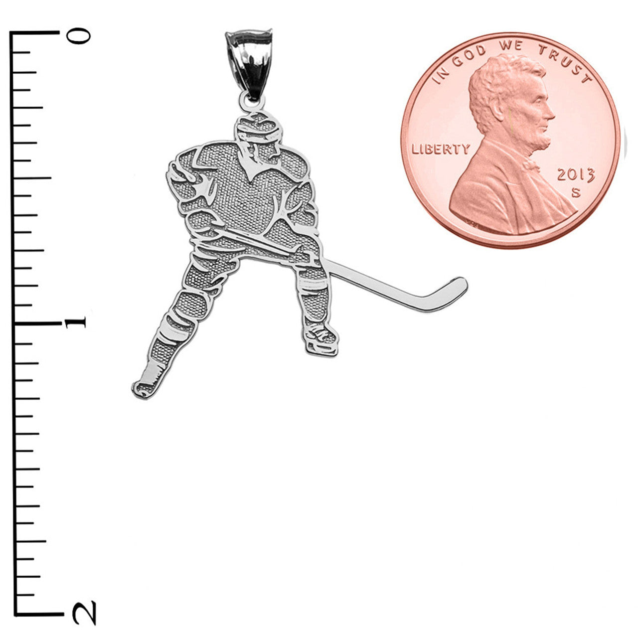 .925 Sterling Silver Hockey Player Sports Pendant Necklace