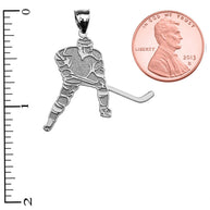 .925 Sterling Silver Hockey Player Sports Pendant Necklace