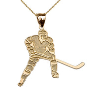 Solid Gold Textured Hockey Player Sports Pendant Necklace(Available in Yellow/Rose/White Gold)
