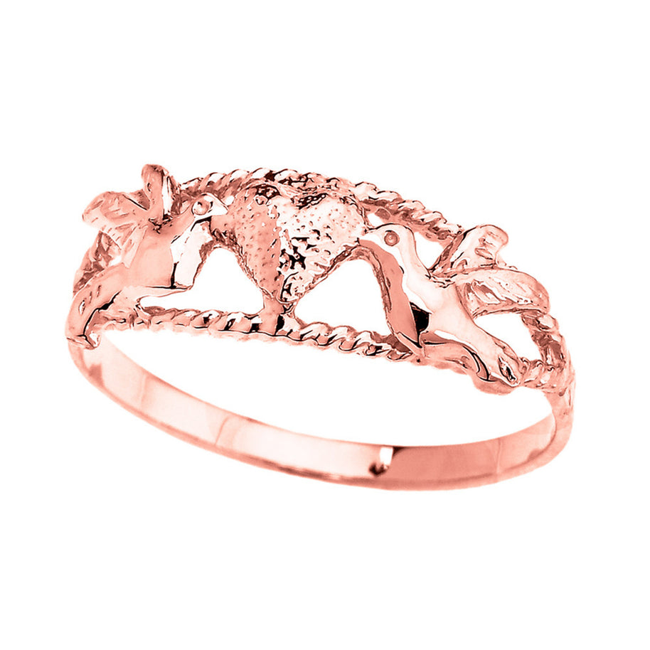 Gold Heart Dove Love Birds Rope Band Ring (Available in Yellow/Rose/White Gold)