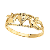 Gold Heart Dove Love Birds Rope Band Ring (Available in Yellow/Rose/White Gold)