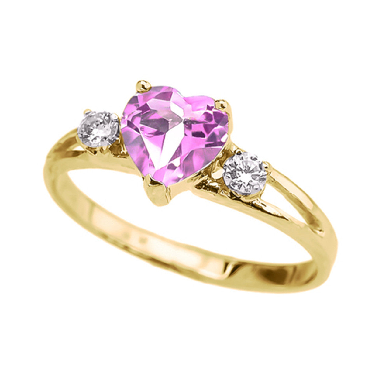 Solid Gold Custom Heart Birthstone Promise Engagement Ring (Available in Yellow/Rose/White Gold)