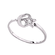 Gold Crescent Moon and Star CZ Ring( Available in Yellow/Rose/White Gold )