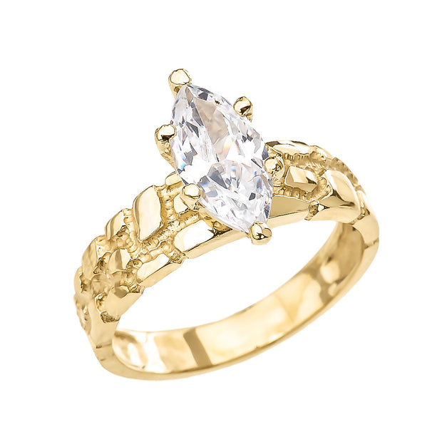 Gold 2.5 Carat Marquise CZ Solitaire Nugget Engagement Ring (Available in Yellow/Rose/White Gold)