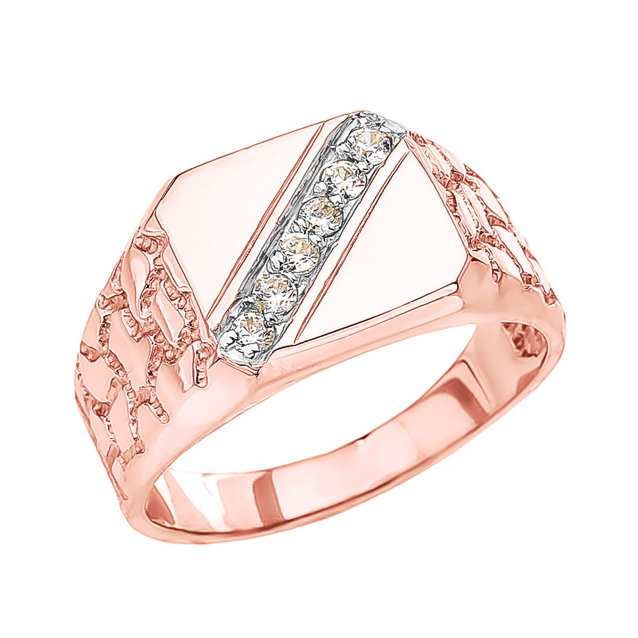 Gold Diamond Signet Men's Nugget Ring (Available in Yellow/Rose/White Gold)