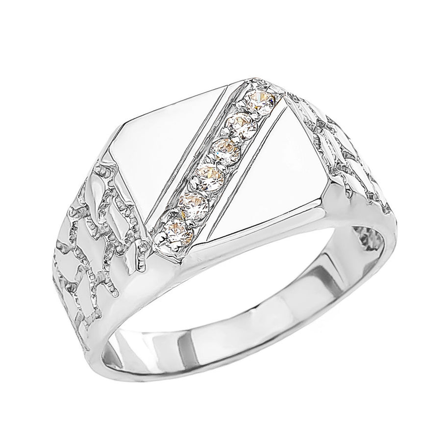 Gold Diamond Signet Men's Nugget Ring (Available in Yellow/Rose/White Gold)