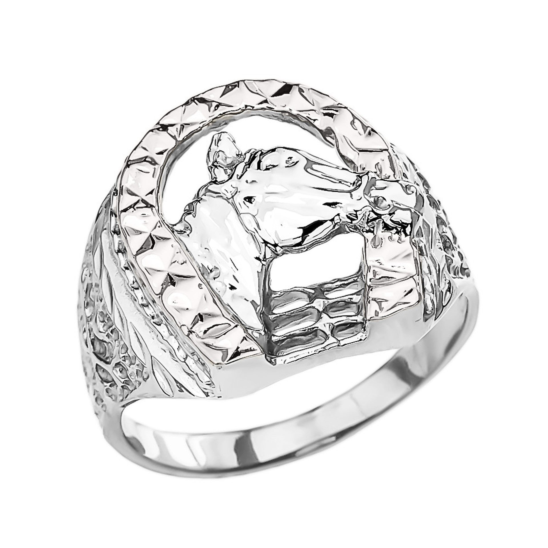 Two-Tone Gold Diamond Cut Lucky Horseshoe Ring (Available in Two-Tone/Yellow/Rose/White Gold)