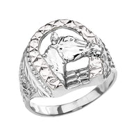 Two-Tone Gold Diamond Cut Lucky Horseshoe Ring (Available in Two-Tone/Yellow/Rose/White Gold)