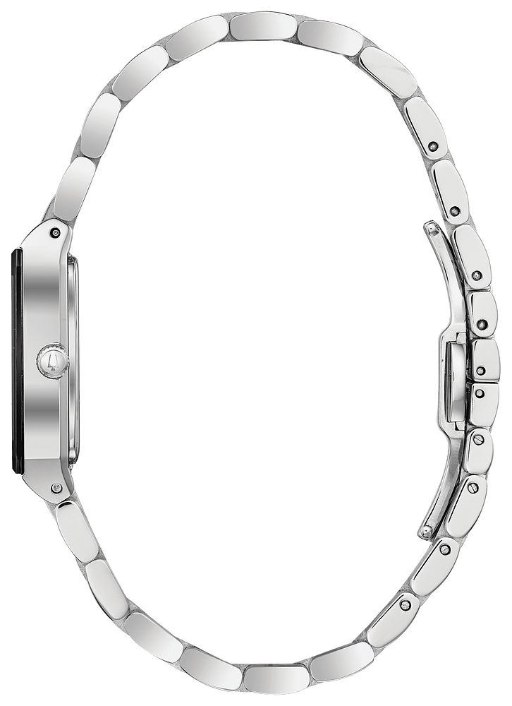 96P202 Bulova Quadra Diamond Black Dial Silver-Tone Ladies Watch