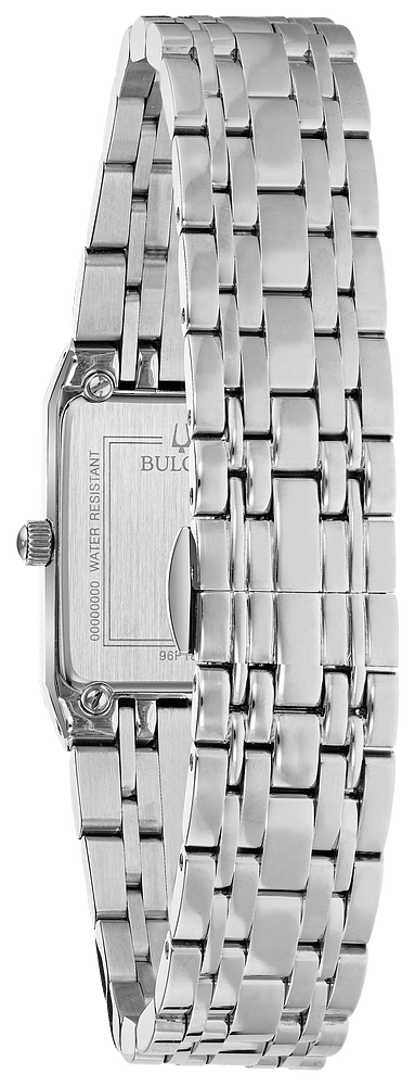 96P202 Bulova Quadra Diamond Black Dial Silver-Tone Ladies Watch