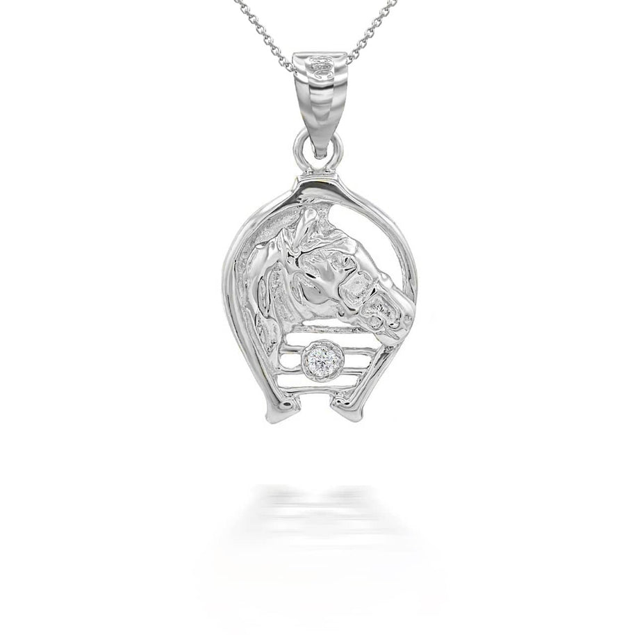Silver CZ Lucky Horseshoe Pendant Necklace