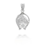 Silver CZ Lucky Horseshoe Pendant Necklace