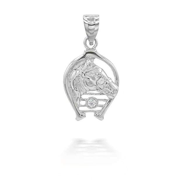 Silver CZ Lucky Horseshoe Pendant Necklace