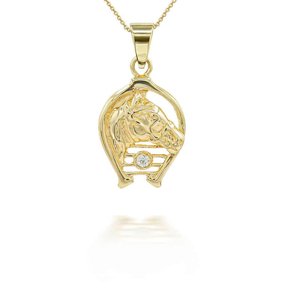 Gold Diamond Lucky Horseshoe Pendant Necklace (Available in Yellow/Rose/White Gold)