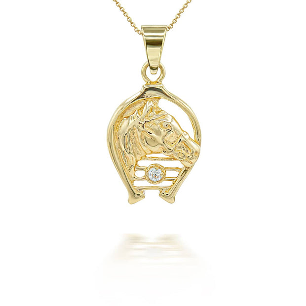 Gold Diamond Lucky Horseshoe Pendant Necklace (Available in Yellow/Rose/White Gold)