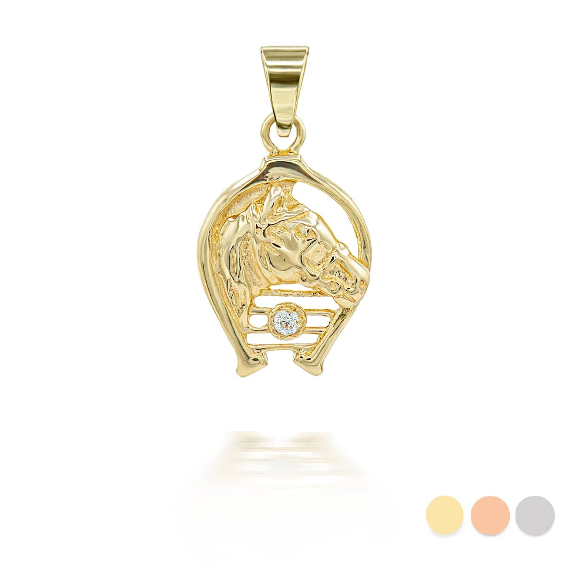 Gold Diamond Lucky Horseshoe Pendant Necklace (Available in Yellow/Rose/White Gold)