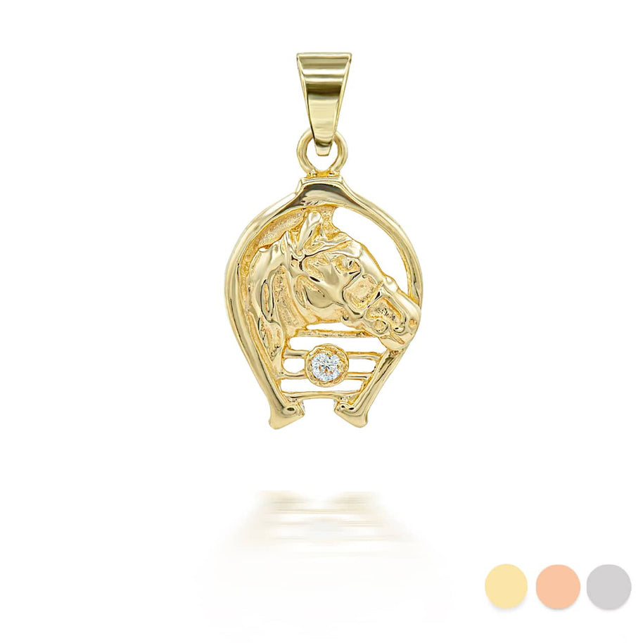 Gold Diamond Lucky Horseshoe Pendant Necklace (Available in Yellow/Rose/White Gold)