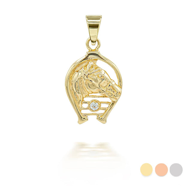 Gold Diamond Lucky Horseshoe Pendant Necklace (Available in Yellow/Rose/White Gold)