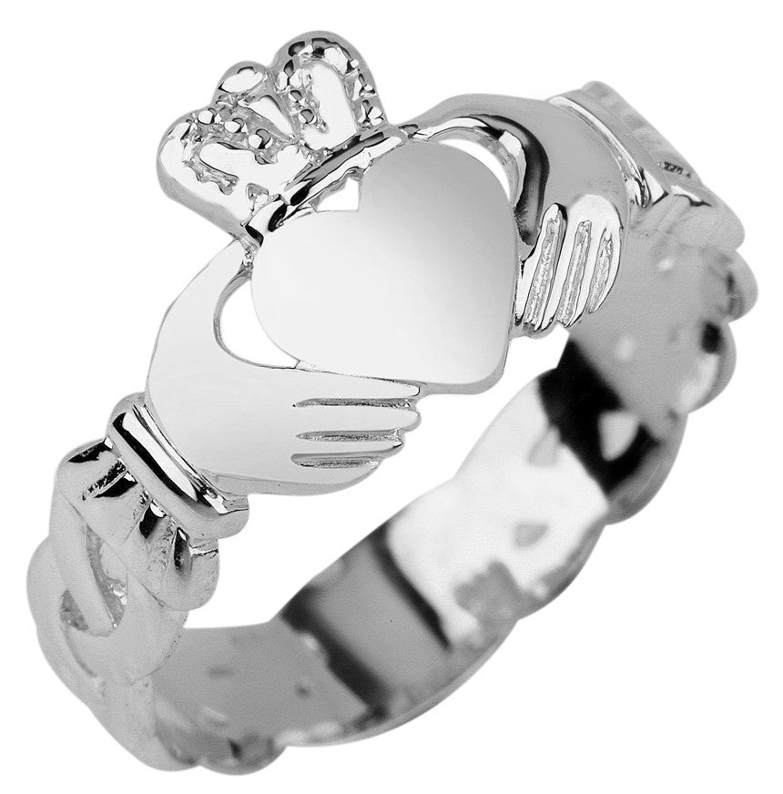 Sterling Silver Irish Celtic Claddagh Trinity Band Ring