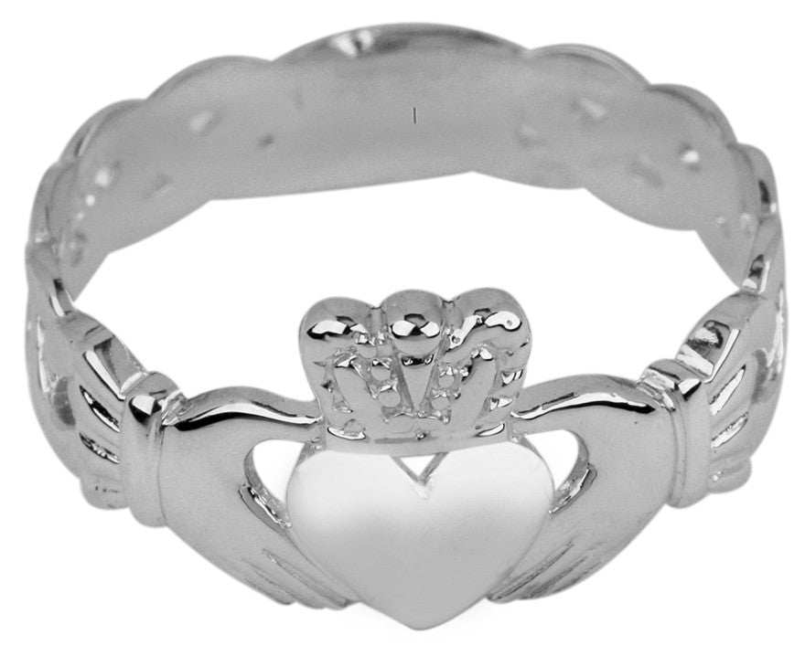 Sterling Silver Irish Celtic Claddagh Trinity Band Ring