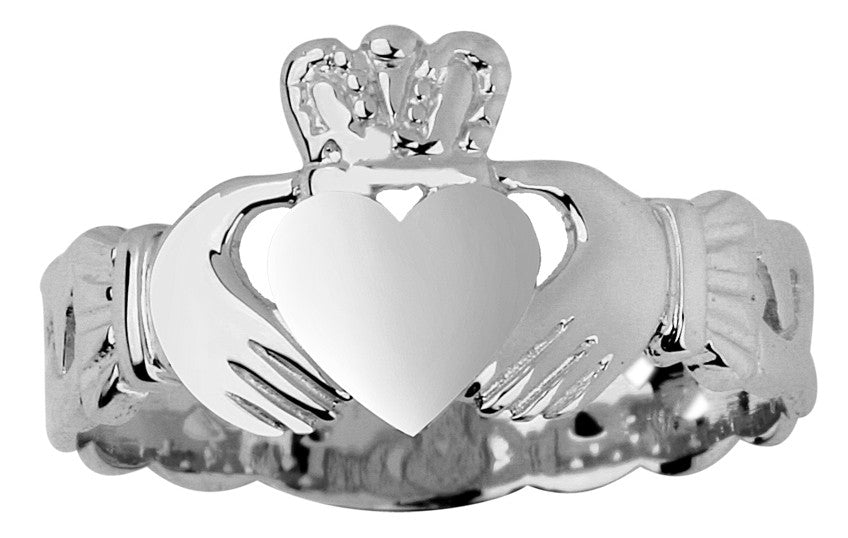 Sterling Silver Irish Celtic Claddagh Trinity Band Ring