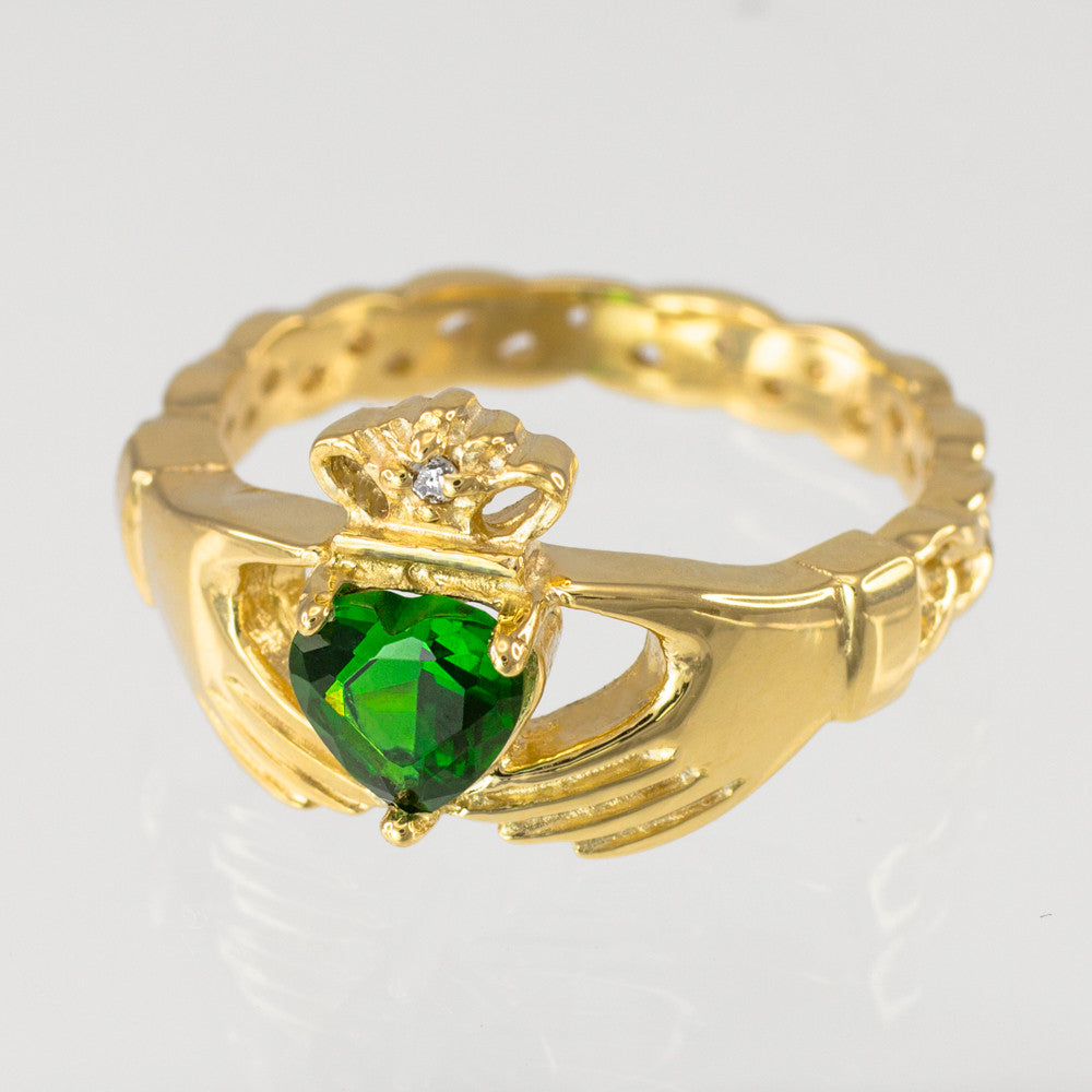 Gold Claddagh Diamond Crown Birthstone CZ Ring