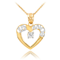 14K Two-Tone Gold Cubic Zirconia 15 Años Heart Quinceañera Pendant Necklace