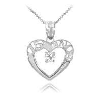.925 Sterling Silver Cubic Zirconia 15 Años Heart Quinceañera Pendant Necklace