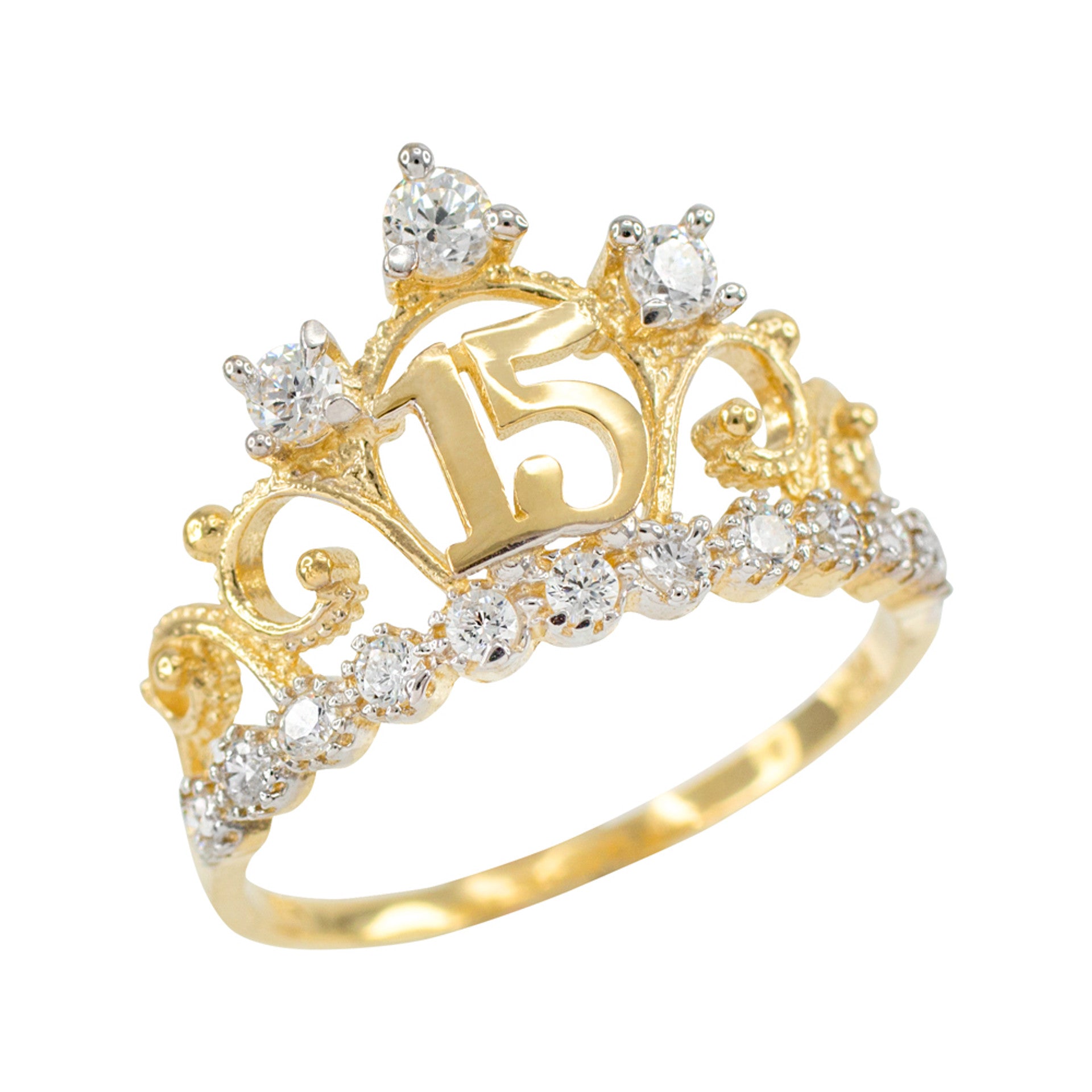 10K/14K Gold 15 Años Quinceañera Crown Ring