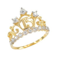 10K/14K Gold 15 Años Quinceañera Crown Ring