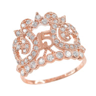 Gold Cubic Zirconia Crown Filigree 15 Años Quinceañera Ring(Available in Yellow/Rose/White)