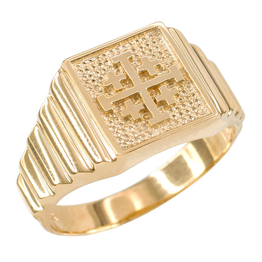Gold Jerusalem Cross Men's Ring (Available in Yellow/Rose/White Gold)