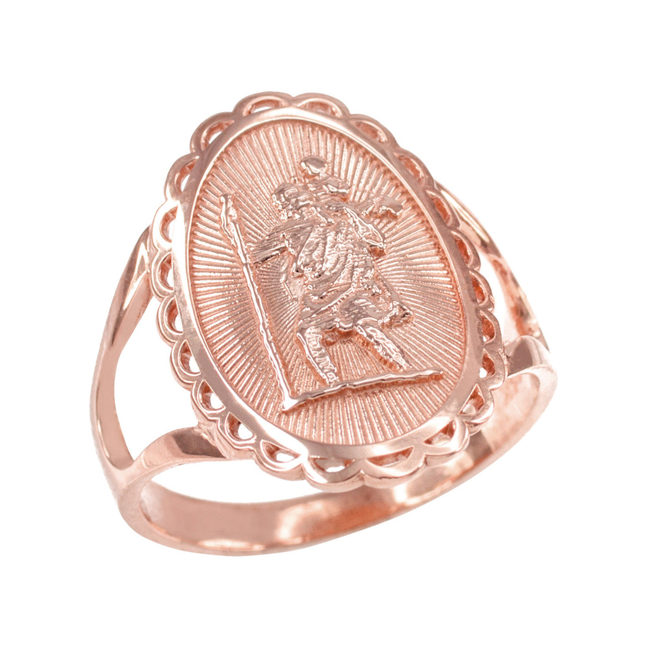 Gold Saint Christopher Oval Women's Ring (Available in Yellow/Rose/White Gold)