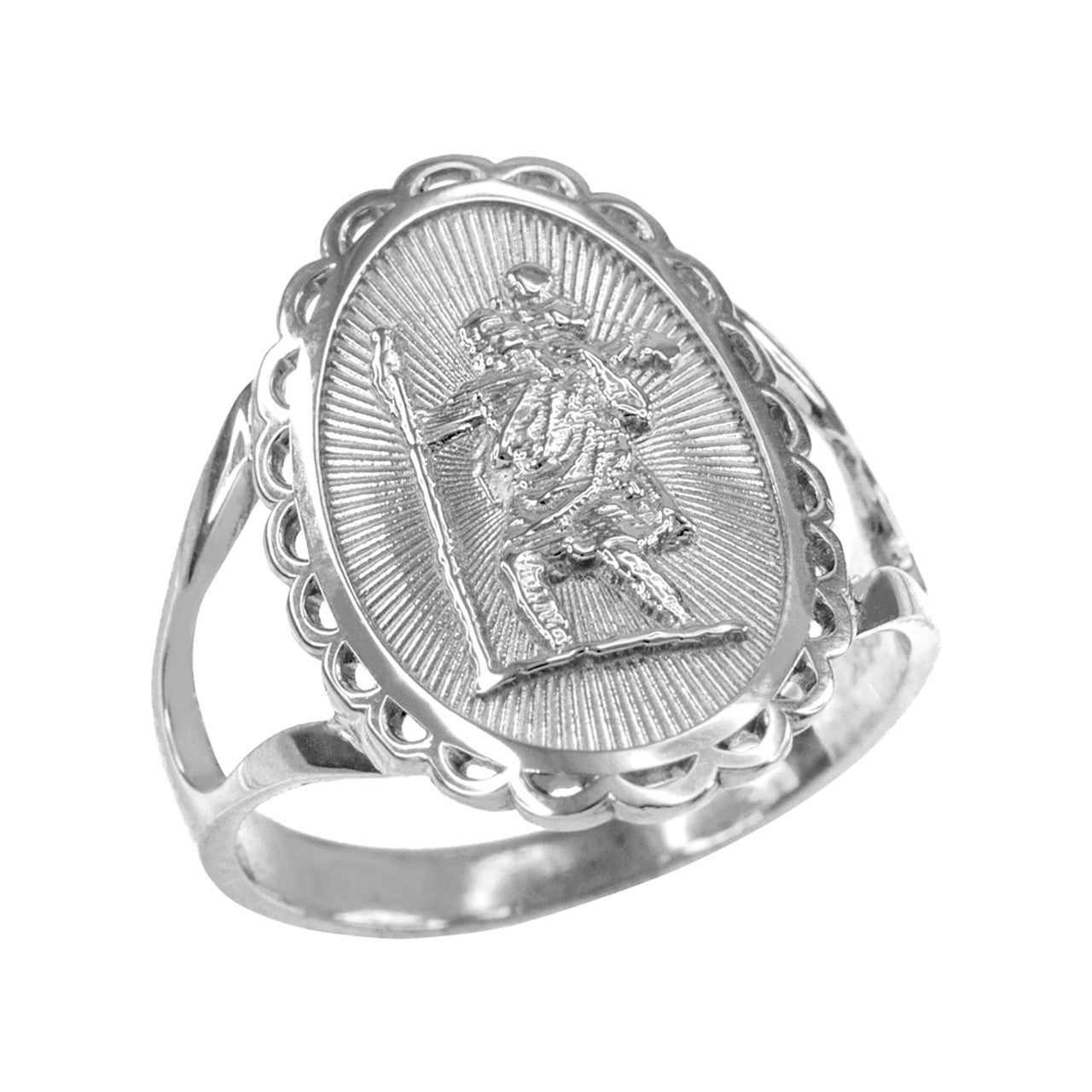 Gold Saint Christopher Oval Women's Ring (Available in Yellow/Rose/White Gold)
