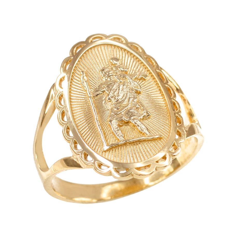 Gold Saint Christopher Oval Women's Ring (Available in Yellow/Rose/White Gold)