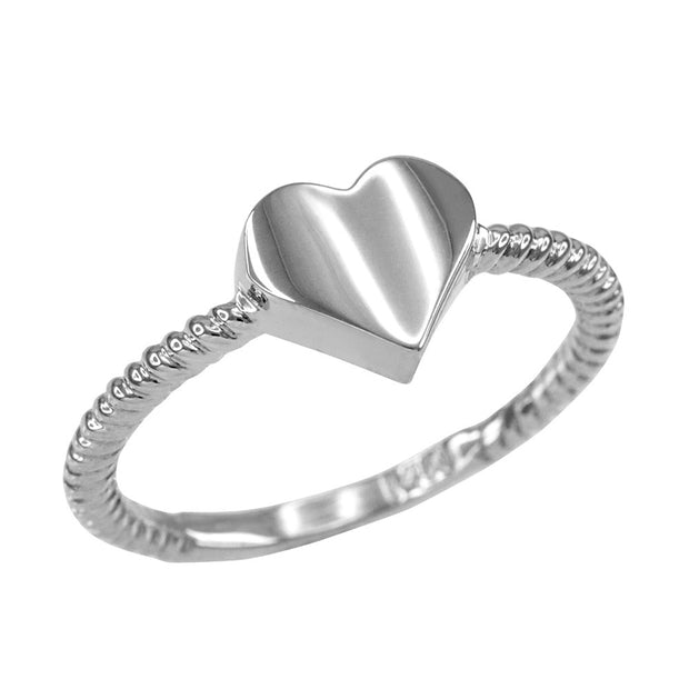 .925 Sterling Silver Heart Rope Band Ring