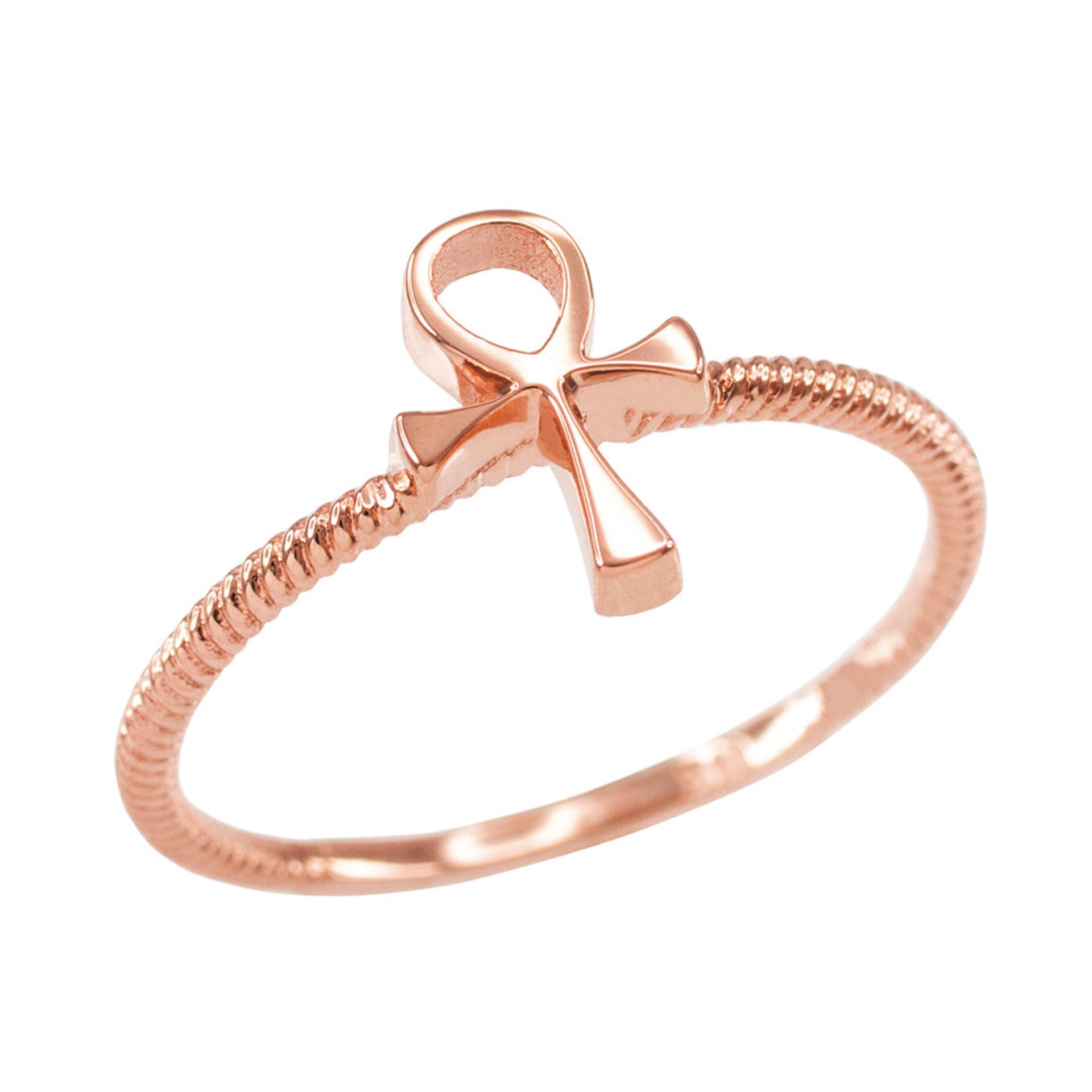 Dainty Gold Egyptian Ankh Cross Ring (Available in Yellow/Rose/White Gold)