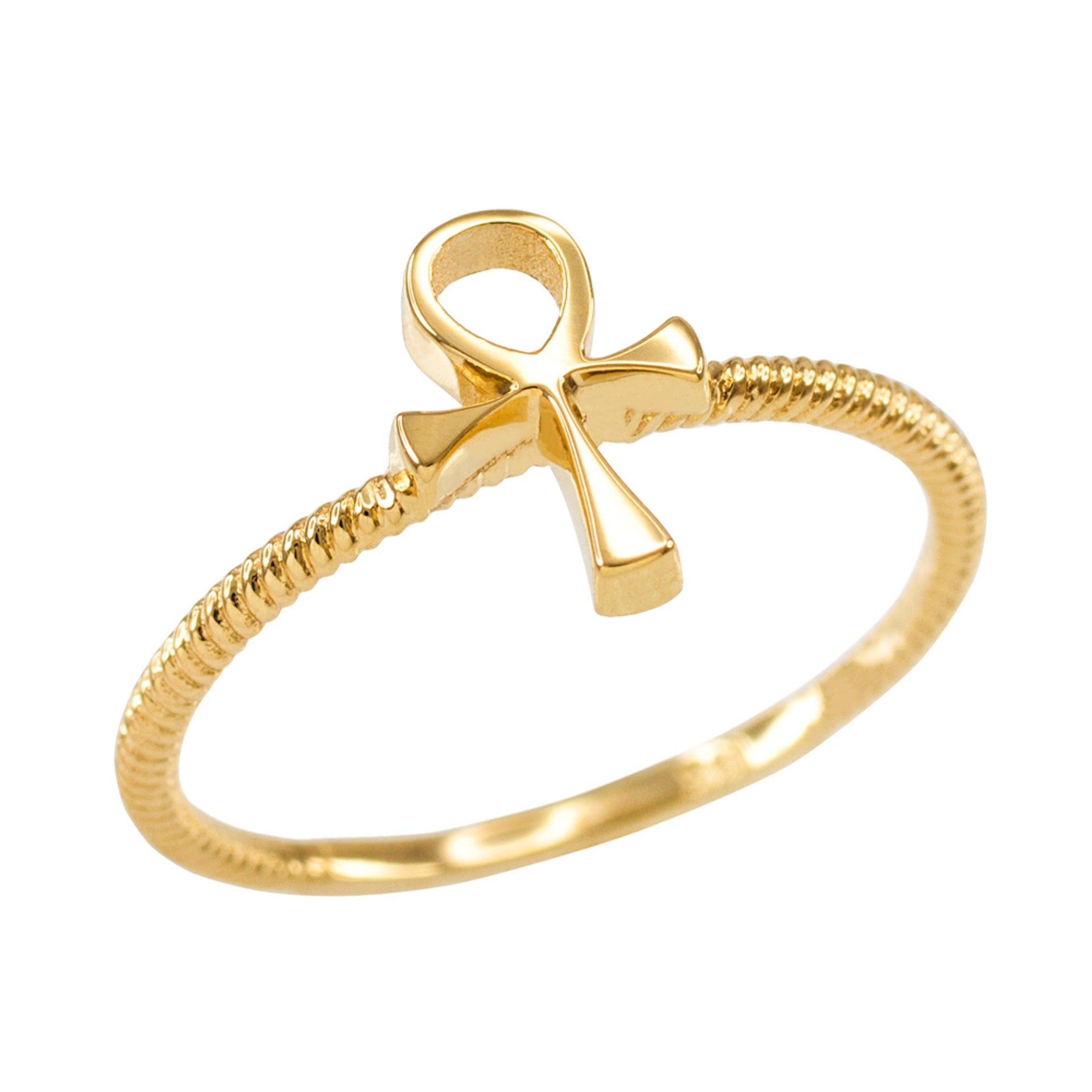 Dainty Gold Egyptian Ankh Cross Ring (Available in Yellow/Rose/White Gold)