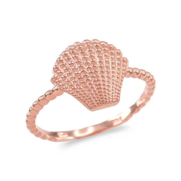 Gold Beach Seashell Beaded Band Ring (Available in Yellow/Rose/White Gold)