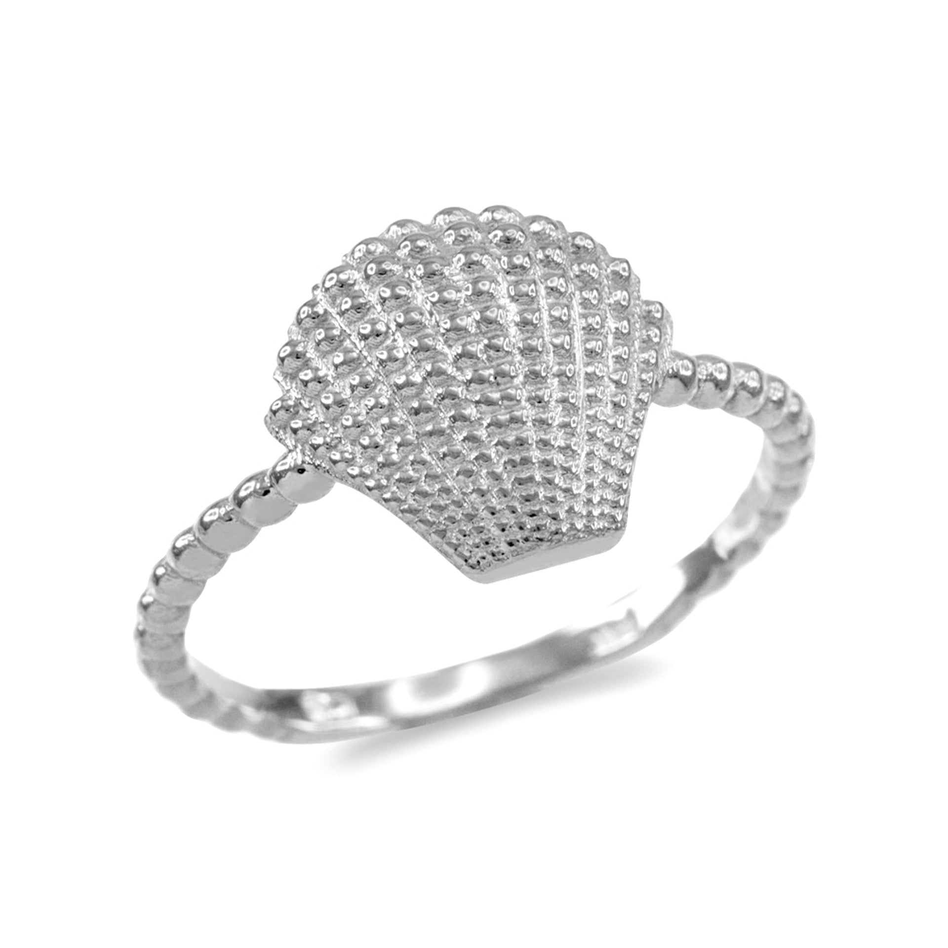 .925 Sterling Silver Beach Seashell Beaded Band Ring