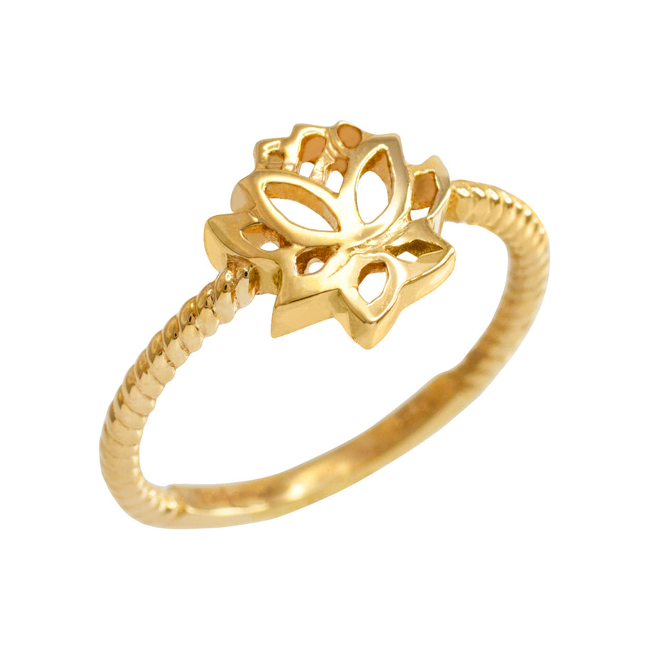Gold Beaded Lotus Flower Ring (Available in Yellow/Rose/White Gold)