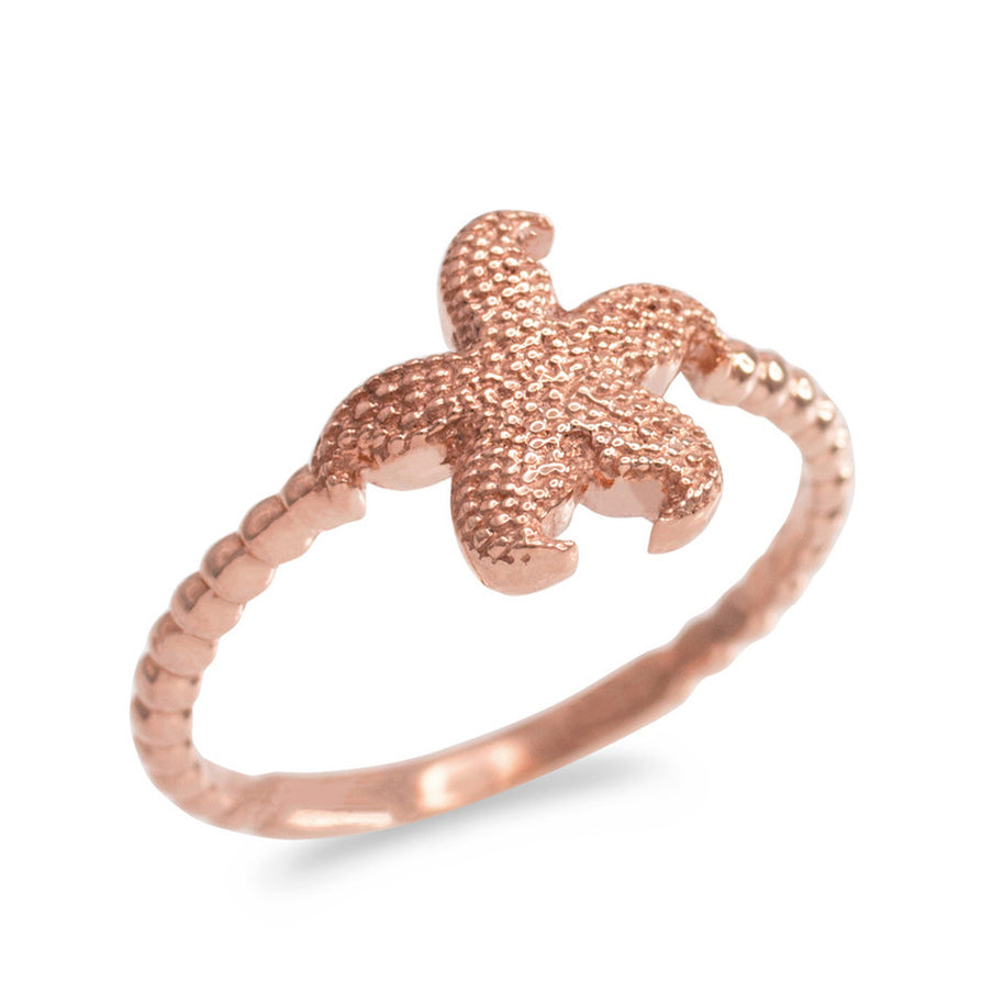 Gold Textured Starfish Beaded Ring (Available in Yellow/Rose/White Gold)
